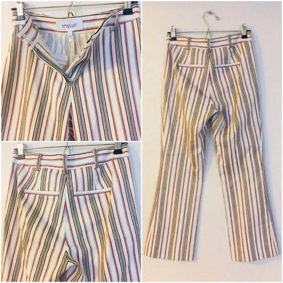 Derek Lam Cropped Flare Ivory Striped Pants